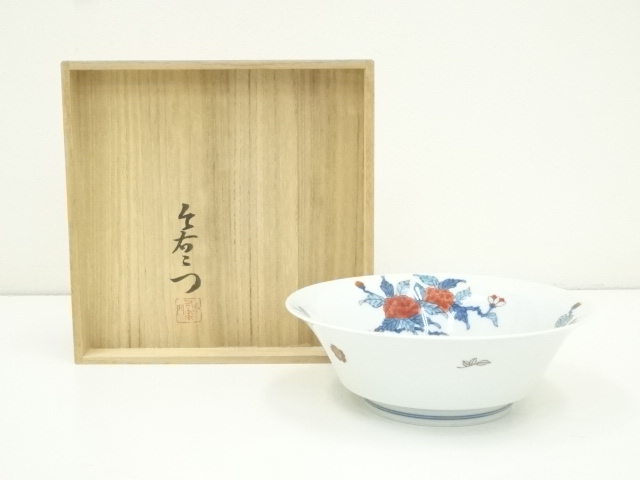今泉今右衛門造　錦花絵菓子器（共箱）
